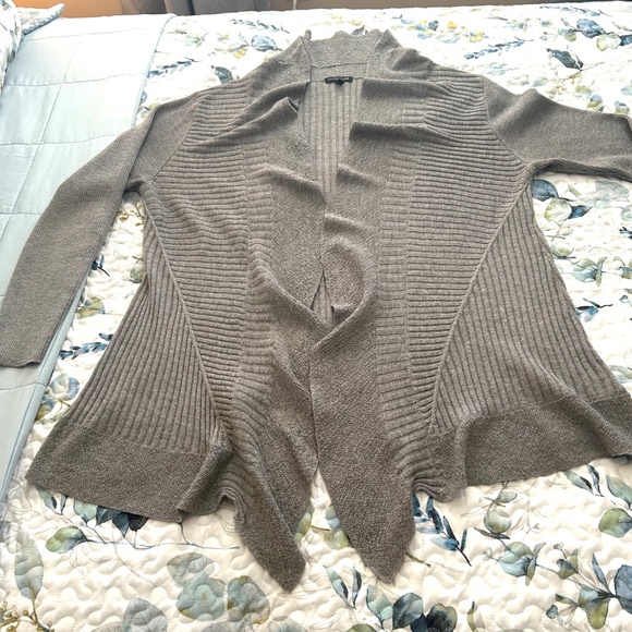 EILEEN FISHER Washable Wool Diagonal Flutter Open Cardigan Smoke Grey Size XL - Picture 6 of 16